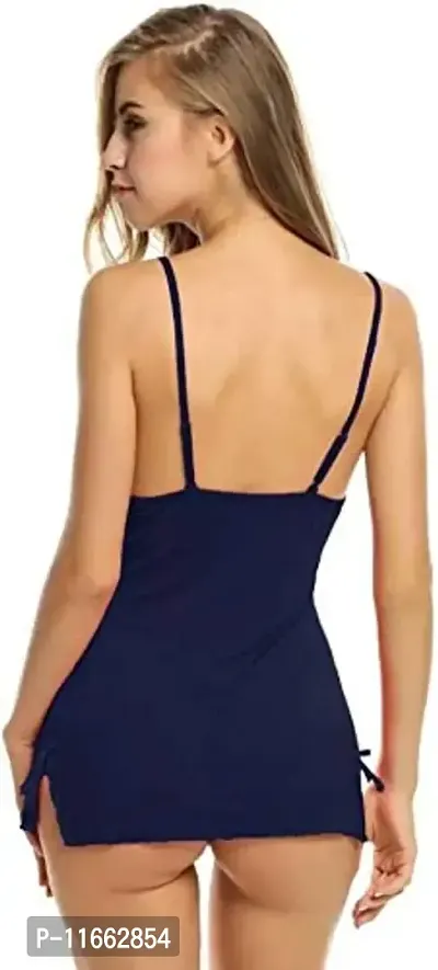 Cotovia Women's Polyamide, Spandex & Lace Plain Above Knee Baby Doll Navy Blue-thumb2