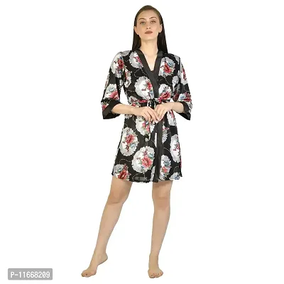 Cotovia Women's Stylish Digital Print Short Floral Print Night Robe 1 Piece Nightwear - Free Size Nighty (Small, Gray)-thumb0