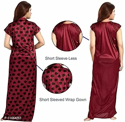 Cotovia Women's Satin Solid Nightwear Set Pack of 2 (BUF-NIGHTY-325_Magenta_Free Size) (Free Size, Maroon)-thumb2