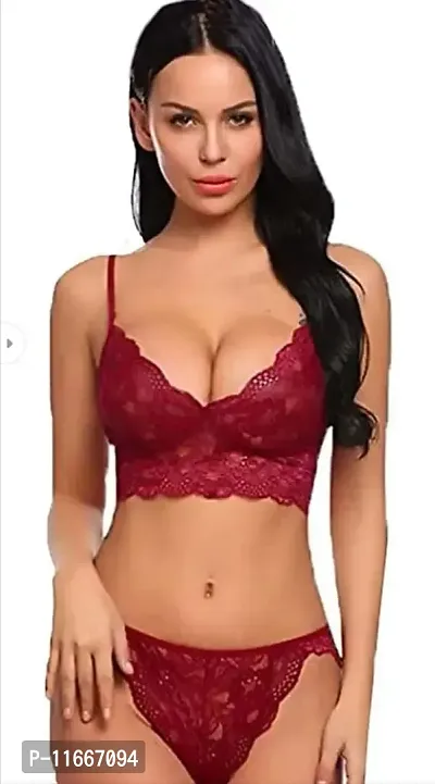 Cotovia Net Baby Doll Lingerie Set for Women (Free Size) (Red)-thumb0