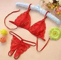 Cotovia Bra & Panty Set Self Design Lingerie Set (Free Size, Red)-thumb3