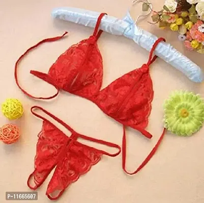 Cotovia Bra & Panty Set Self Design Lingerie Set (Free Size, Red)-thumb4