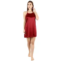 Cotovia Satin Solid Printed Women?s Latest Free Size Babydoll Night Dress with Bra Panty for Women/Girls(Color : Maroon)-thumb1