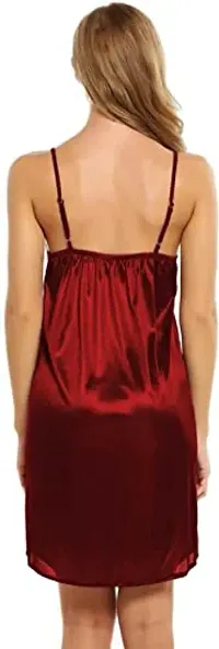 Cotovia Women's Satin Solid Knee Length Nighty (1_Maroon_Free Size)-thumb1