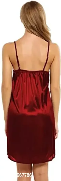 Cotovia Women's Satin Solid Knee Length Nighty (1_Maroon_Free Size)-thumb2