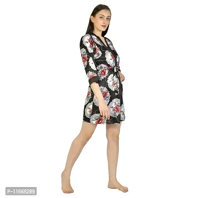 Cotovia Women's Stylish Digital Print Short Floral Print Night Robe 1 Piece Nightwear - Free Size Nighty (Small, Gray)-thumb3