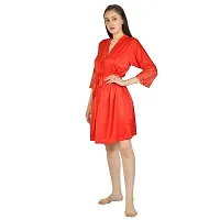 Cotovia Women's Stylish Night Robe 2 Piece Nightwear - Free Size Nighty (Large, Red)-thumb1