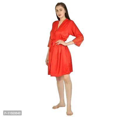 Cotovia Women's Stylish Night Robe 2 Piece Nightwear - Free Size Nighty (Large, Red)-thumb2