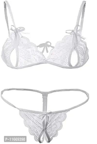 Cotovia Bra & Panty Set Self Design Lingerie Set (Free Size, White)