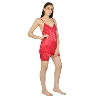 Cotovia Women Satin Blend Top & Shorts Nightwear/Loungewear Set with Lace (Large, Pink)-thumb2