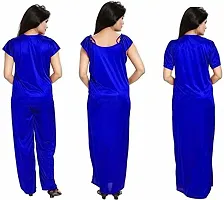 Cotovia Women's Satin Plain/Solid Nightwear Set Pack of 4 (Free Size, Blue)-thumb2