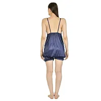 Cotovia Women Satin Blend Top & Shorts Nightwear/Loungewear Set with Lace (Large, Navy)-thumb3