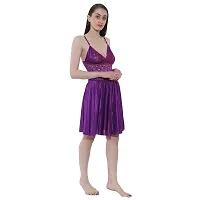 Cotovia Women's Satin Blend Solid Above Knee Baby Doll Style Nightdress (Large, Purple)-thumb1