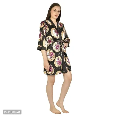 Cotovia Women's Stylish Digital Print Short Floral Print Night Robe 1 Piece Nightwear - Free Size Nighty (Large, Yellow)-thumb2