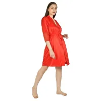 Cotovia Women's Stylish Night Robe 2 Piece Nightwear - Free Size Nighty (Large, Red)-thumb2