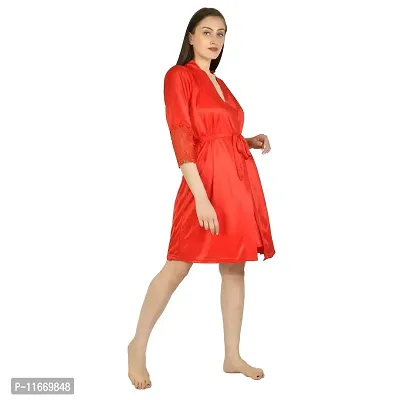 Cotovia Women's Stylish Night Robe 2 Piece Nightwear - Free Size Nighty (Large, Red)-thumb3