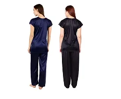 Cotovia Women's Satin Solid Pajama Set Pack Of 2 (C-PS-COMBO_Black & Dark Blue_Free Size)-thumb2