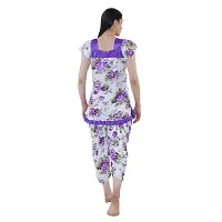 Cotovia Top and Dhoti Style Night Suit, Floral printNightdress, Night Gown for Women and Girls (Large) Purple-thumb3