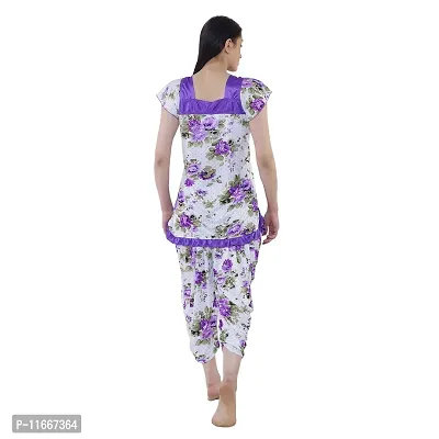 Cotovia Top and Dhoti Style Night Suit, Floral printNightdress, Night Gown for Women and Girls (Large) Purple-thumb4