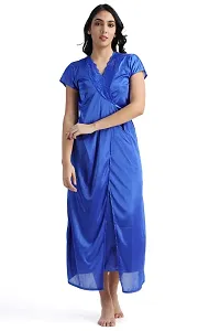 Cotovia Girl's Satin Solid Nightwear Set Pack of 4 (Free Size, Royale Blue)-thumb1