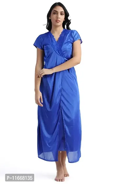 Cotovia Girl's Satin Solid Nightwear Set Pack of 4 (Free Size, Royale Blue)-thumb2