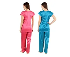 Cotovia Women's Satin Solid Pajama Set Pack Of 2 (C-PS-COMBO_Beige, Pink & Light Blue_Free Size)-thumb2