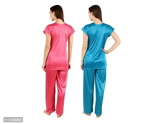 Cotovia Women's Satin Solid Pajama Set Pack Of 2 (C-PS-COMBO_Beige, Pink & Light Blue_Free Size)-thumb3