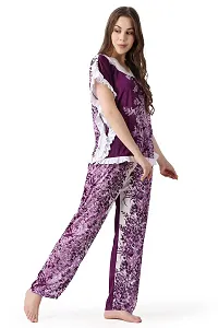 Cotovia Women's Cotton Dot Printed Night Suit Set of Top & Pyjama (Free Size, Purple)-thumb3