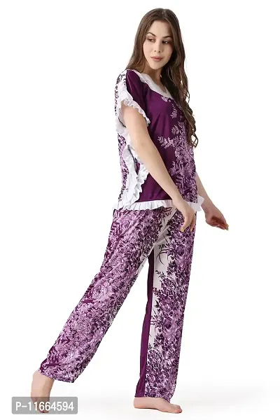 Cotovia Women's Cotton Dot Printed Night Suit Set of Top & Pyjama (Free Size, Purple)-thumb4