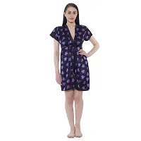 Cotovia Women Nightwear Women and Girls Stylish Polka Dot Print Satin Blend Robe with Satin Bra Panty Set Free Size (Small, Purple)-thumb1