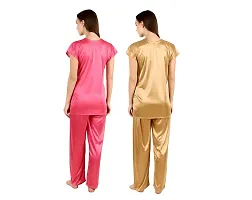 Cotovia Women's Satin Solid Top And Pajama Set Night Dress Pack Of 2 (C-PS-COMBO_Green, Gold And Pink_Free Size)-thumb2