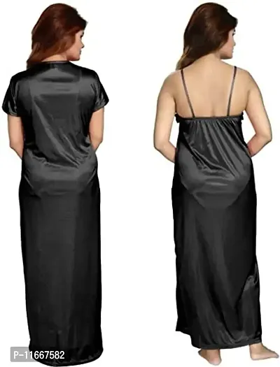 Cotovia Women's Satin Solid Nightwear Set Pack of 2 (BUF-NIGHTY-325_Magenta_Free Size) (Free Size, Black)-thumb2