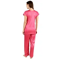 Cotovia Stylish Satin Solid Top and Pajama Set for Women and Girls (Medium, Pink)-thumb1