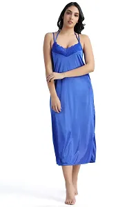 Cotovia Girl's Satin Solid Nightwear Set Pack of 4 (Free Size, Royale Blue)-thumb2