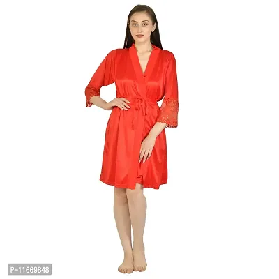 Cotovia Women's Stylish Night Robe 2 Piece Nightwear - Free Size Nighty (Large, Red)-thumb0