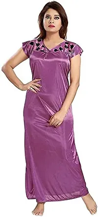 Cotovia Women's Satin Solid Nightwear Set Pack of 2 (BUF-NIGHTY-325_Magenta_Free Size) (Free Size, Purple)-thumb4