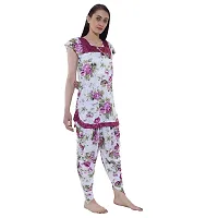 Cotovia Top and Dhoti Style Night Suit, Floral Print Nightdress, Night Gown for Women and Girls. (Small, Maroon)-thumb2