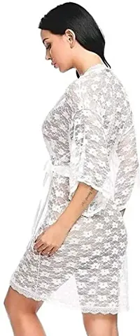 Cotovia Womens Babydoll Lace Net Robe Lingerie Nightwear Dress (Free Size, White)-thumb1