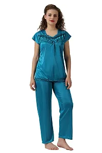 Cotovia Women's Satin Solid Pyjama Set Pack of 1 (Free Size, Light Blue)-thumb4