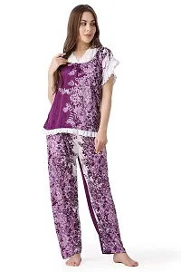 Cotovia Women's Cotton Dot Printed Night Suit Set of Top & Pyjama (Free Size, Purple)-thumb2