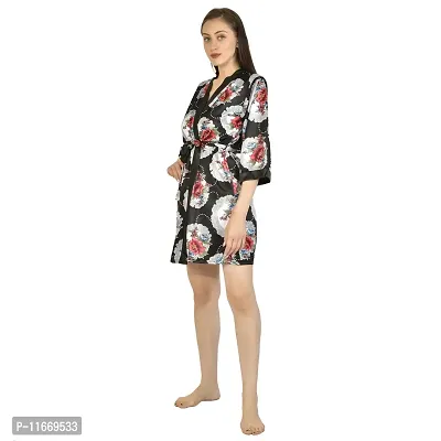 Cotovia Women's Stylish Digital Print Short Floral Print Night Robe 1 Piece Nightwear - Free Size Nighty (Large, Gray)-thumb2