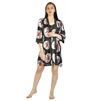 Cotovia Women's Stylish Digital Print Short Floral Print Night Robe 1 Piece Nightwear - Free Size Nighty (Large, Gray)-thumb4