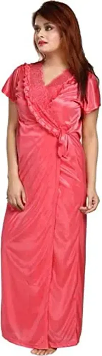 Cotovia Women's Satin Solid Nightwear Set Pack of 2 (BUF-NIGHTY-325_Magenta_Free Size) (Free Size, Pink)-thumb2