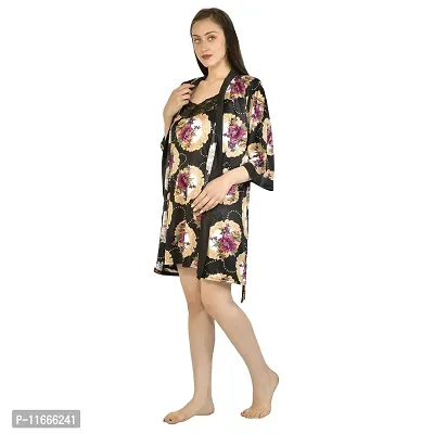 Cotovia Women's Stylish Digital Print Short Floral Print Night Robe 1 Piece Nightwear - Free Size Nighty (Large, Yellow)-thumb4