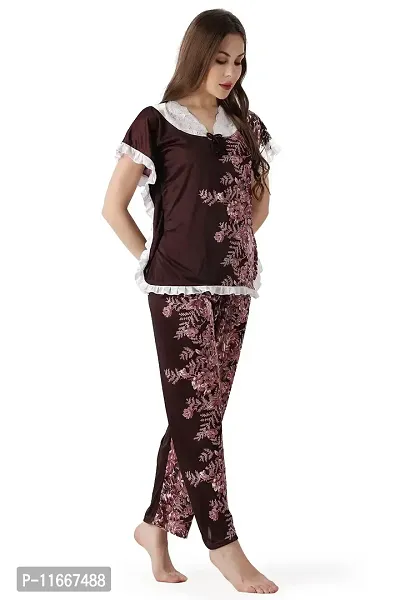 Cotovia Women's Cotton Dot Printed Night Suit Set of Top & Pyjama (Free Size, Brown)-thumb4