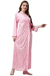 Cotovia Women's Lace & Satin Solid Maxi Nighty with Wrap Gown (Free Size, Pink)-thumb3