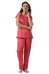 Cotovia Women's Satin Solid Pyjama Set Pack of 1 (Free Size, Pink)-thumb4