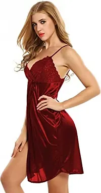 Cotovia Women's Satin Solid Knee Length Nighty (1_Maroon_Free Size)-thumb3