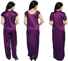 Cotovia Girl's Satin Solid Nightwear Set Pack of 4 (Free Size, Purple)-thumb3