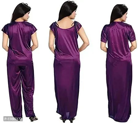 Cotovia Girl's Satin Solid Nightwear Set Pack of 4 (Free Size, Purple)-thumb4